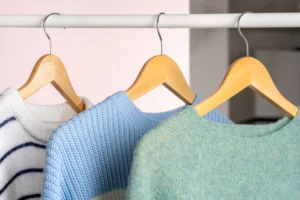 Seasonal clothes neatly folded and organized for storage